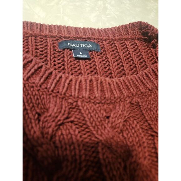 LARGE Nautica Womens Ladies Maroon Long Sleeve Cable Knit Sweater - Picture 4 of 11